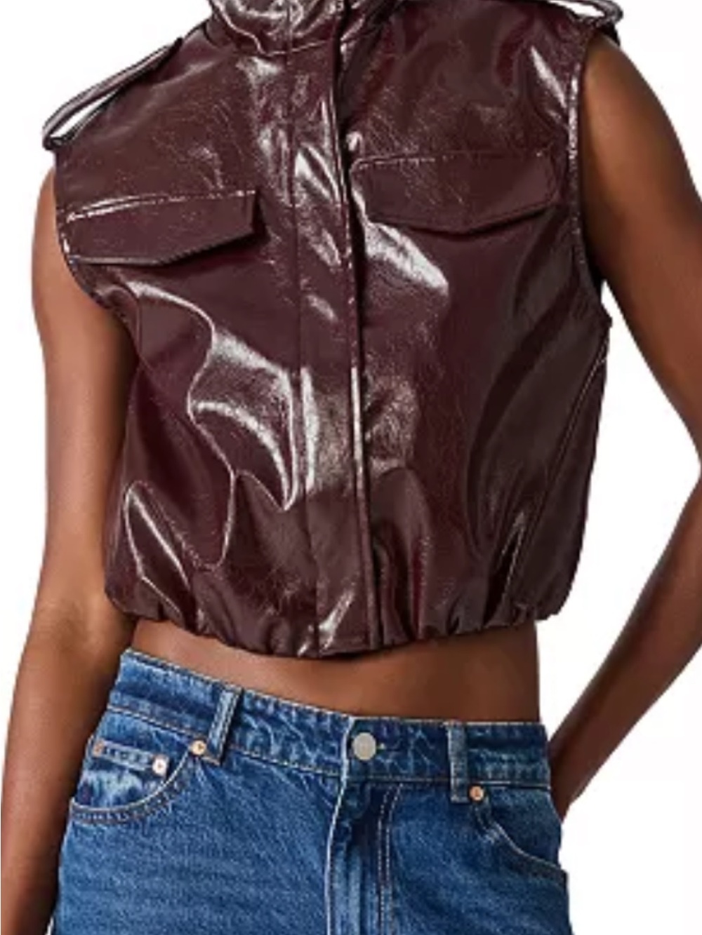 Sleek Sleeveless Cropped Vest in Dark Brown